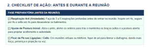 Quadro azul escuro e azul claro com um checklist de 3 ações práticas para fazer antes das reuniões de vendas.