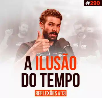 Capa do podcast Papo de Vendedor na cor branca e a foto do host, Daniel Mestre, ao centro. Abaixo, o título, na cor laranja e preta, A ilusão do tempo, sobre gestão do tempo em vendas.