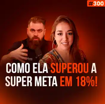 Capa do podcast Papo de Vendedor na cor laranja escura e a foto da convidada, Elisa Fabrino, à direita. Ao seu lado, o host, Leandro Munhoz. Abaixo, o titulo, na cor branca e laranja, Como ela superou a super meta em 18%. Sobre como uma vendedora b2b bateu a super meta.