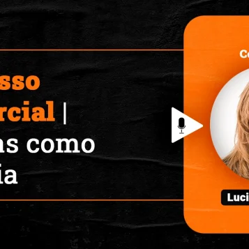 Podcast Papo de Vendedor episódio 14. Imagem nas cores laranja e preta, com a foto da convidada, Lucia Haracemiv, à direita, e o título do podcast, à esquerda, Processo Comercial! Vendas como Ciência! feat Lucia Haracemiv & DNA de Vendas.