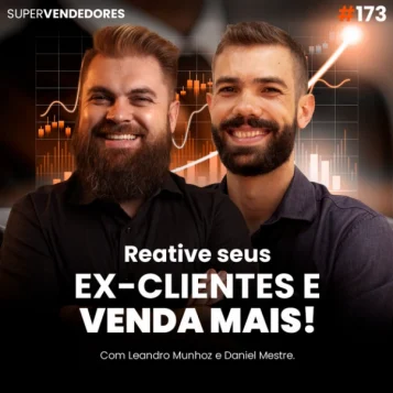Capa do podcast Papo de Vendedor, com uma cor escura e um gráfico de crescimento, ao fundo. Abaixo e centralizado, o título, na cor branca, Reative seus Ex-clientes e venda mais, recupere clientes perdidos.