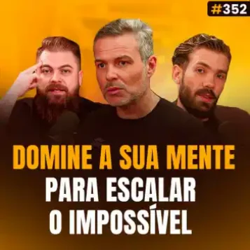 Capa do podcast Papo de Vendedor na cor amarela e a foto do convidado, Tiago Toricelli, ao centro. Ao lado, os hosts, Daniel Mestre e Leandro Munhoz. Abaixo, o título da capa, Domine a sua Mente para Escalar o Impossível, sobre o que o Everest Ensina Sobre Vendas, Disciplina e Alta Performance.