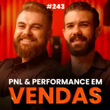Capa do podcast Papo de Vendedor na cora laranja, ao fundo, com uma cortina e um microfone ao centro. Lado a lado, os hosts, Daniel Mestre e Leandro Munhoz. Abaixo, o título, nas cores branca e laranja, PNL e performance em vendas. Sobre pnl em vendas.